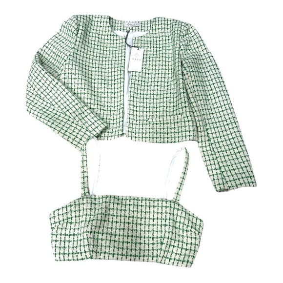 Wayf Where Are You From Cropped Jacket Set Green/Cream NWT Women’s Size M - Picture 6 of 16
